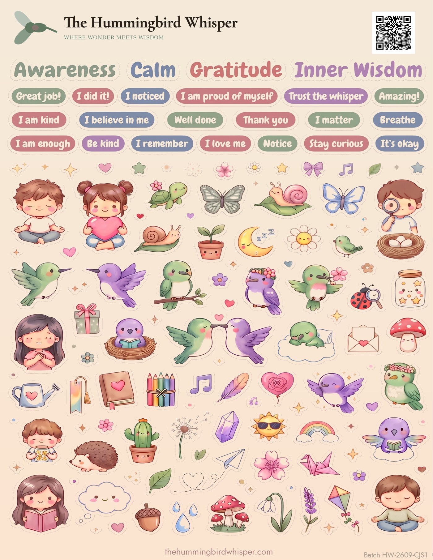 Included free with every bundle: large superpower sticker sheet with awareness, calm, gratitude, and inner wisdom stickers